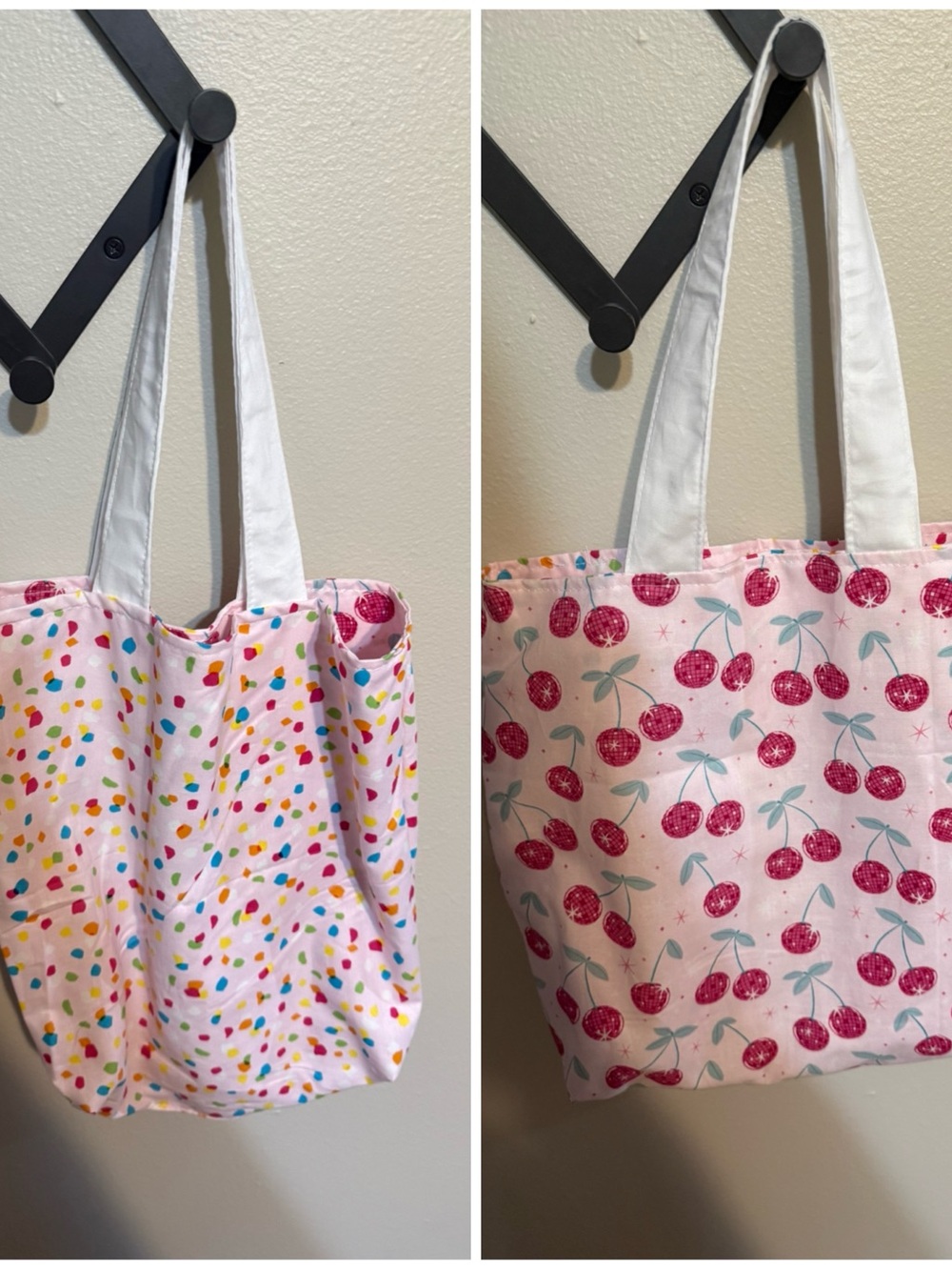 Handmade Reversible Tote Bag - Disco Cherry & Confetti